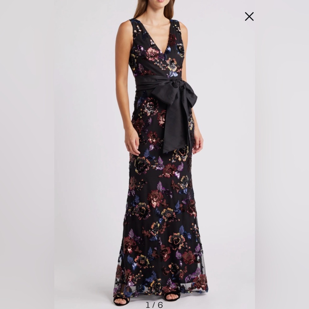 Eliza J Sequin Satin Bow Mermaid Gown, Size 14